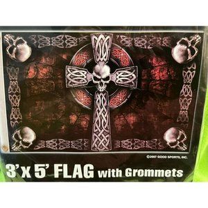 OLLIERV Good Sports Full Size Colorful Skull on Cross Flag With Grommets 3' x 5'